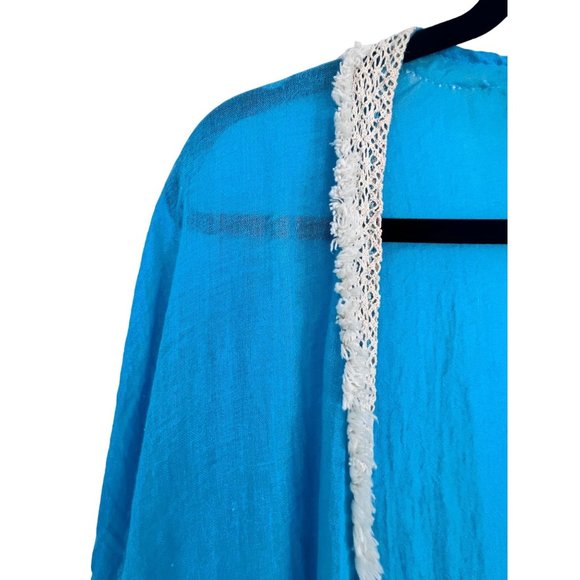 Sand and Spirit Kimono Women's' Medium Long Teal Swim Coverup With Crochet - Picture 5 of 12